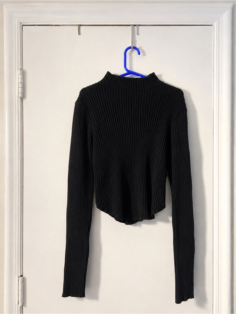 Mable Black Ribbed Mock Neck Long Sleeve Crop Sweater Top